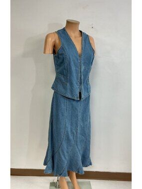 Vintage Western Denim Skirt Suit 2 Piece Set Womens 8